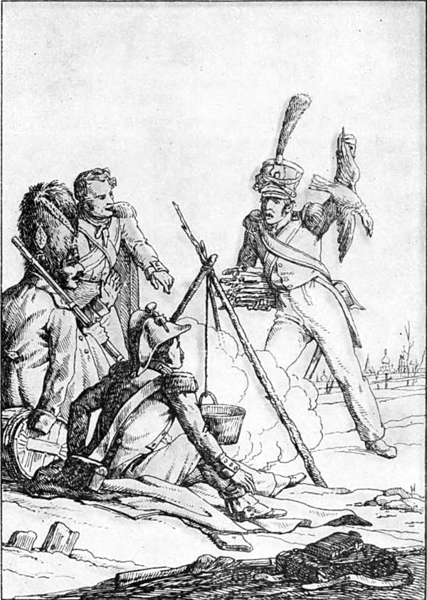 Рисунок А. П. Сапожникова к басне «Ворона и Курица». Издание 1834 г.